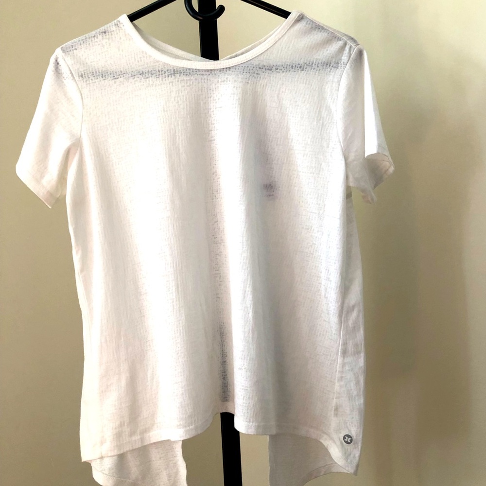 Athleta Zephyr Refined White XS Open Back Short Sleeve Crew Neck Shirt NWT